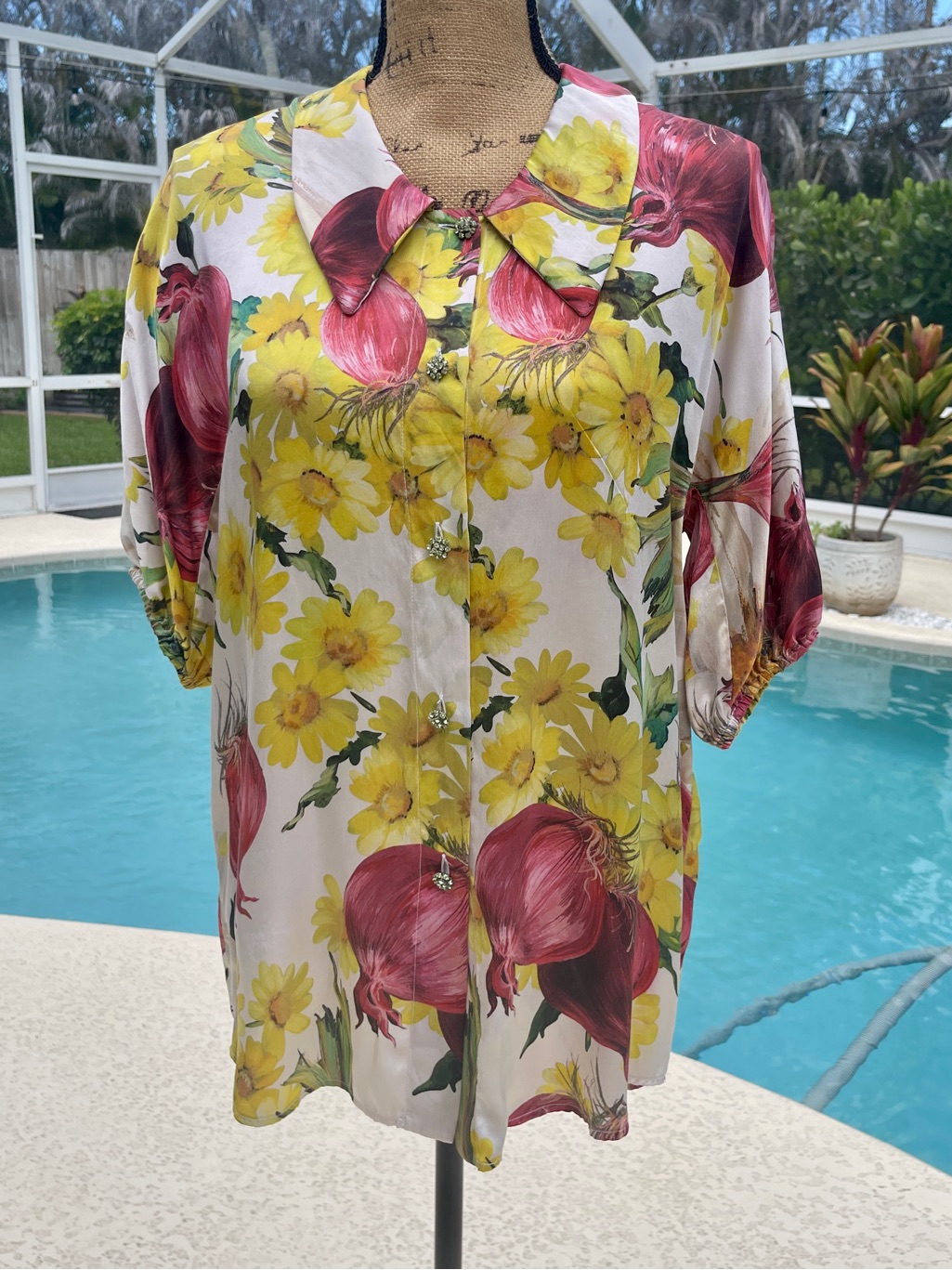 Dolce & Gabbana Yellow And Pink Floral Silk Blouse